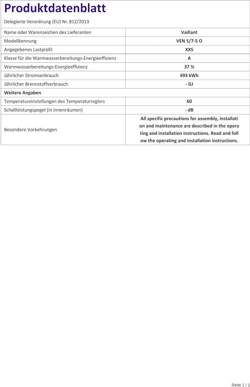 Vaillant Warmwasserspeicher, Übertischgerät eloSTOR VEN 5/7-5 O plus, 230 V, Kapazität: 5 Liter, Nie