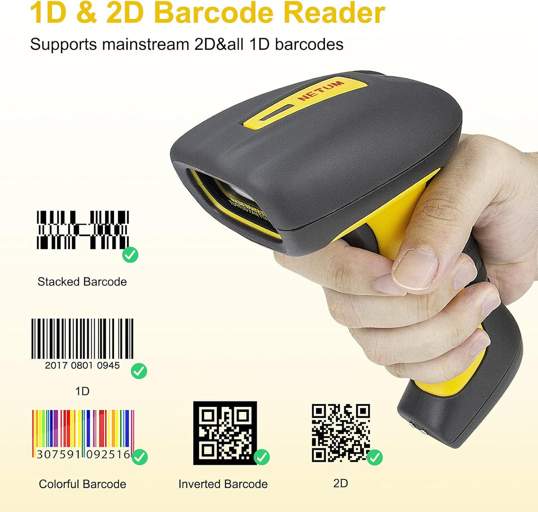 NetumScan Wireless 2D-Barcode-Scanner, wasserdichter und antimikrobieller Barcode-Leser (QR PDF17 Da