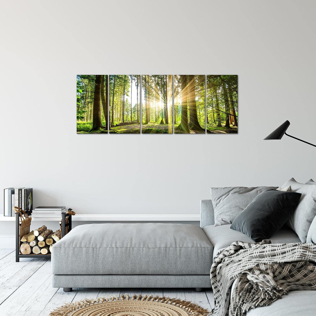 Runa Art Bild Wald Landschaft Wandbilder auf Vlies Leinwand 5 Teilig Wanddekoration Schlafzimmer Woh