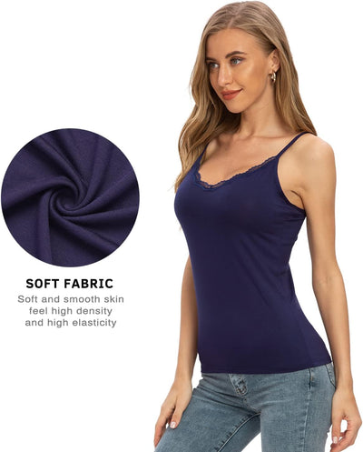 Ymmchy Damen Tanktop mit Spitzen Unterhemd Spaghettiträger Basic Top V-Ausschnitt Verstellbare Träge