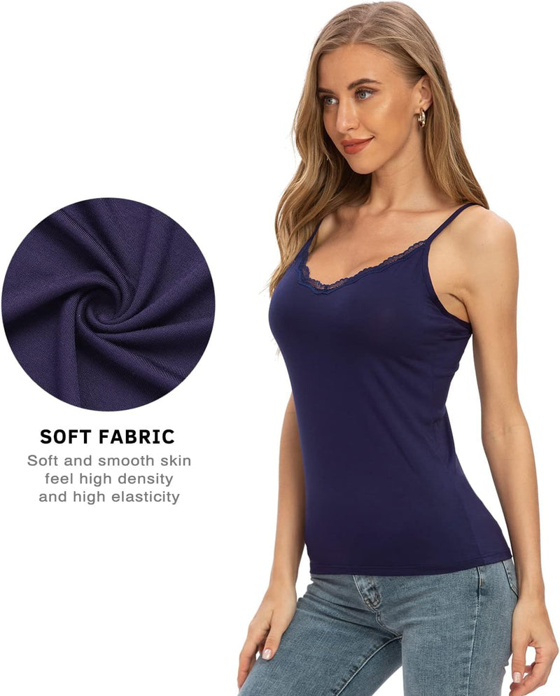 Ymmchy Damen Tanktop mit Spitzen Unterhemd Spaghettiträger Basic Top V-Ausschnitt Verstellbare Träge