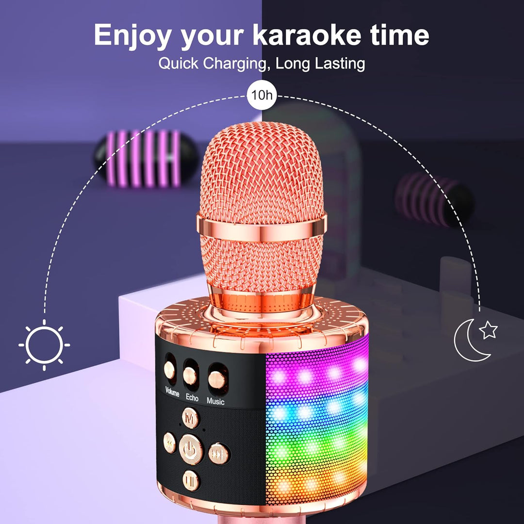 BONAOK Drahtloses Bluetooth-Karaoke-Mikrofon mit Steuerbaren LED-Leuchten, Tragbarer Karaoke-Maschin