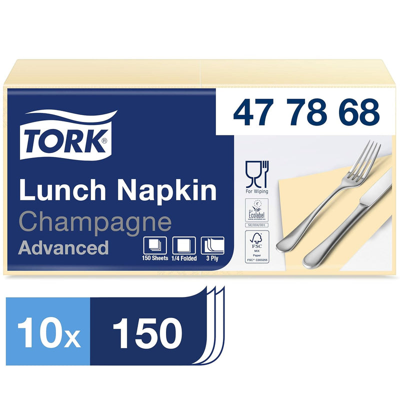 Tork 477868 Soft Lunch Servietten Champagner / 3lagige, saugfähige Papierservietten in Gelb / Vielfä