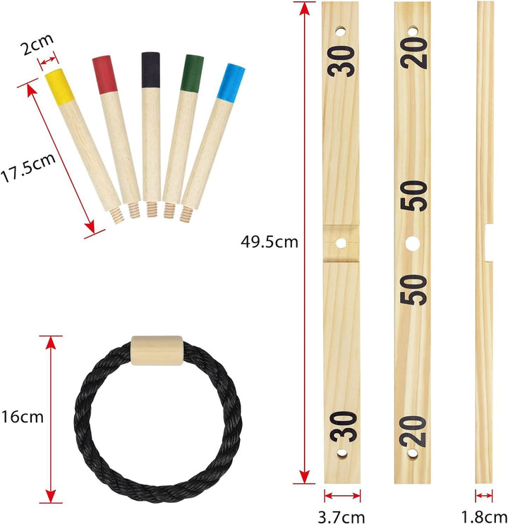 Aufun Ringwurfspiel aus Holz Wurfspiel Set mit 5 Wurfringe und 5 Spielstäben, Holzspiel Gartenspielz