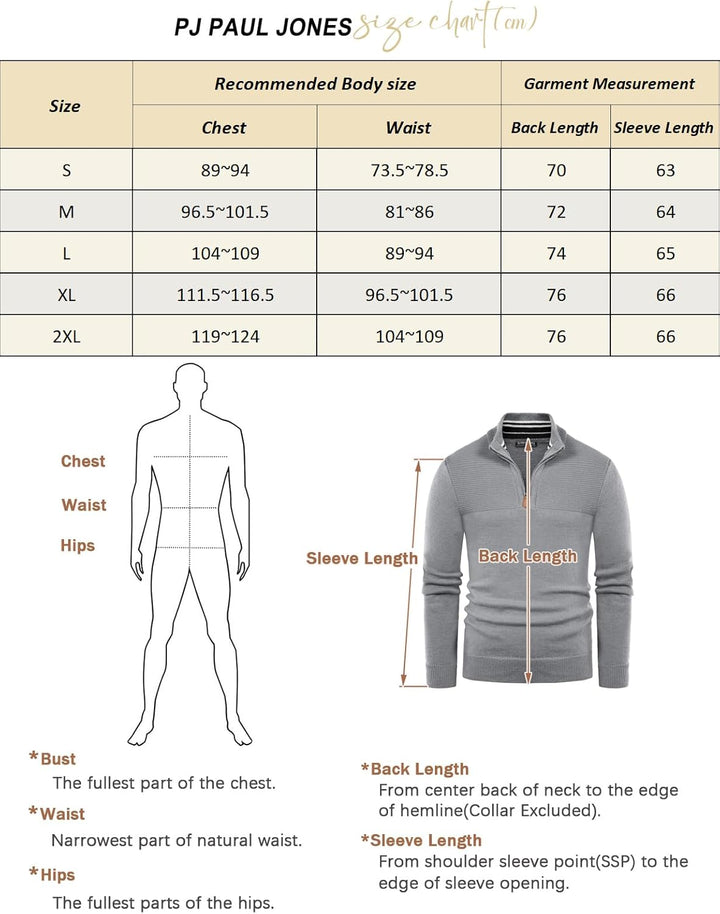 PaulJones Herren Half Zip Pullover Turtleneck mit V-Ausschnitt Langarm und Stehkragen S Dunkelblau,