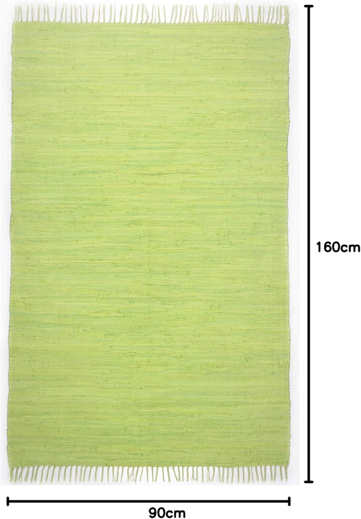 Theko | Dhurry Teppich aus 100% Baumwolle Flachgewebe Teppich Happy Cotton | handgewebt | Farbe: Grü