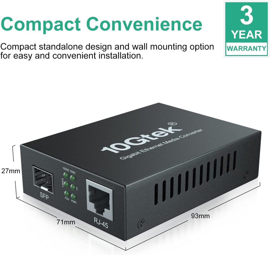 1.25G Gigabit Ethernet SFP to RJ45 Fiber Media Converter, 10/100/1000M RJ45 to 1000M SFP Slot, Fiber