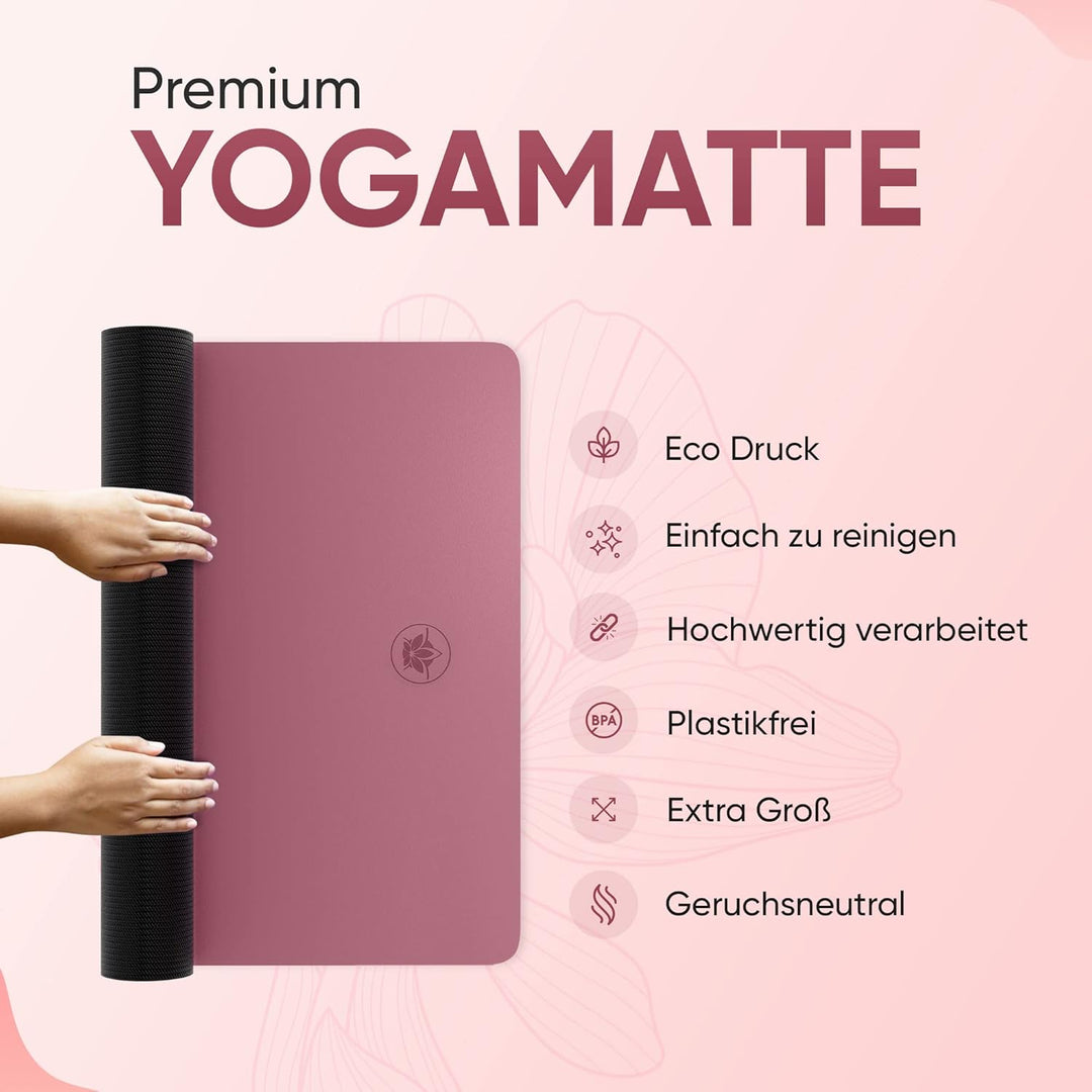 YOGALABS® - Premium Yoga-Matte STUDIO 185 x 68 x 0,4cm (extra gross) inkl. Gurt aus ECO PU & Naturka
