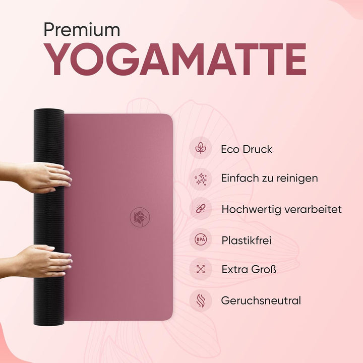YOGALABS® - Premium Yoga-Matte STUDIO 185 x 68 x 0,4cm (extra gross) inkl. Gurt aus ECO PU & Naturka