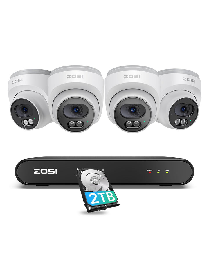 ZOSI 2,5K PoE Überwachungskamera Aussen Set, 8CH 5MP NVR mit 2TB HDD, 4X 4MP PoE Dome Kamera Überwac