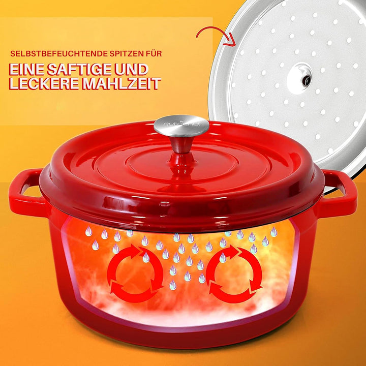 NutriChef Dutch Oven Gusseisen Topf – Brotbackform 5L mit Deckel, Emaille, Brotbacktopf, Gleichmässi