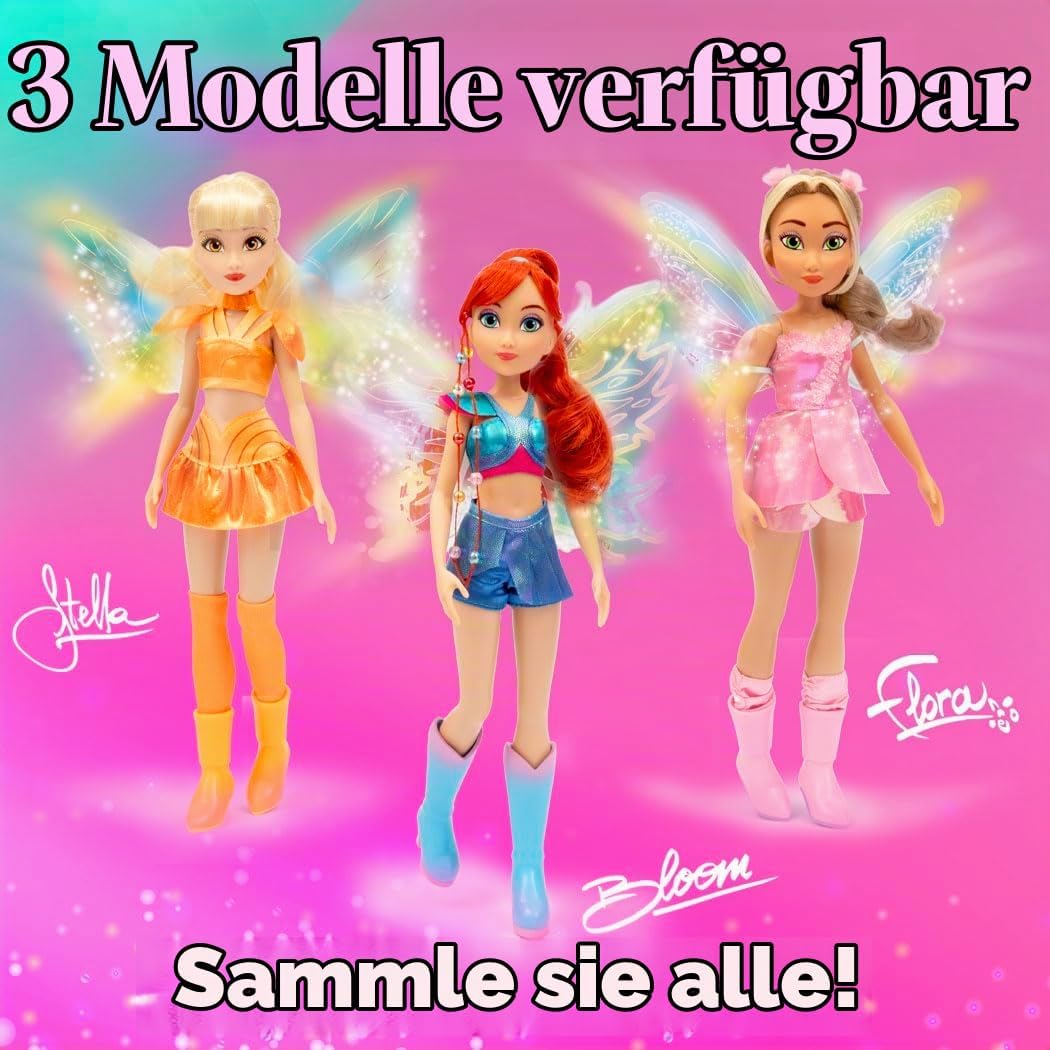 Winx Fairy Light Up Wings Doll – Flora with Sparkling Outfit &amp; Glowing Wings – 27cm Fashion Doll wit