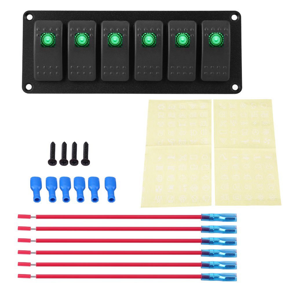 6 Gang LED Switch Panel, 12-24V 6 Gang Schalter Rocker Switch Panel Wippschalter Panel LED Switch Pa
