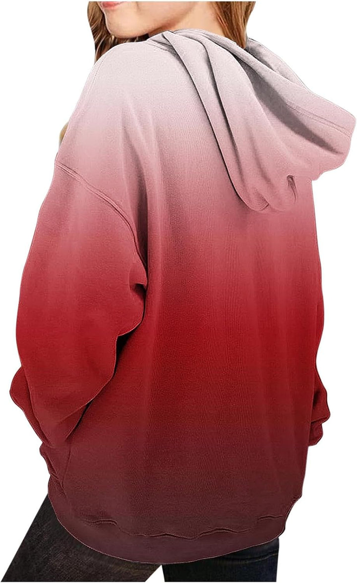 Hoodie Mädchen Oversize Kapuzenpullover Farbverlauf Mode Sweatshirt Casual Pullover mit Kapuze Tasch