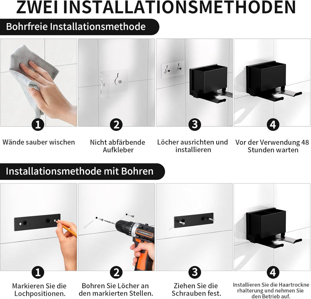Fönhalter Ohne Bohren - Metall Wandhalterung für Dyson Airwrap & Föhn, Stabile Badzubehör Aufbewahru