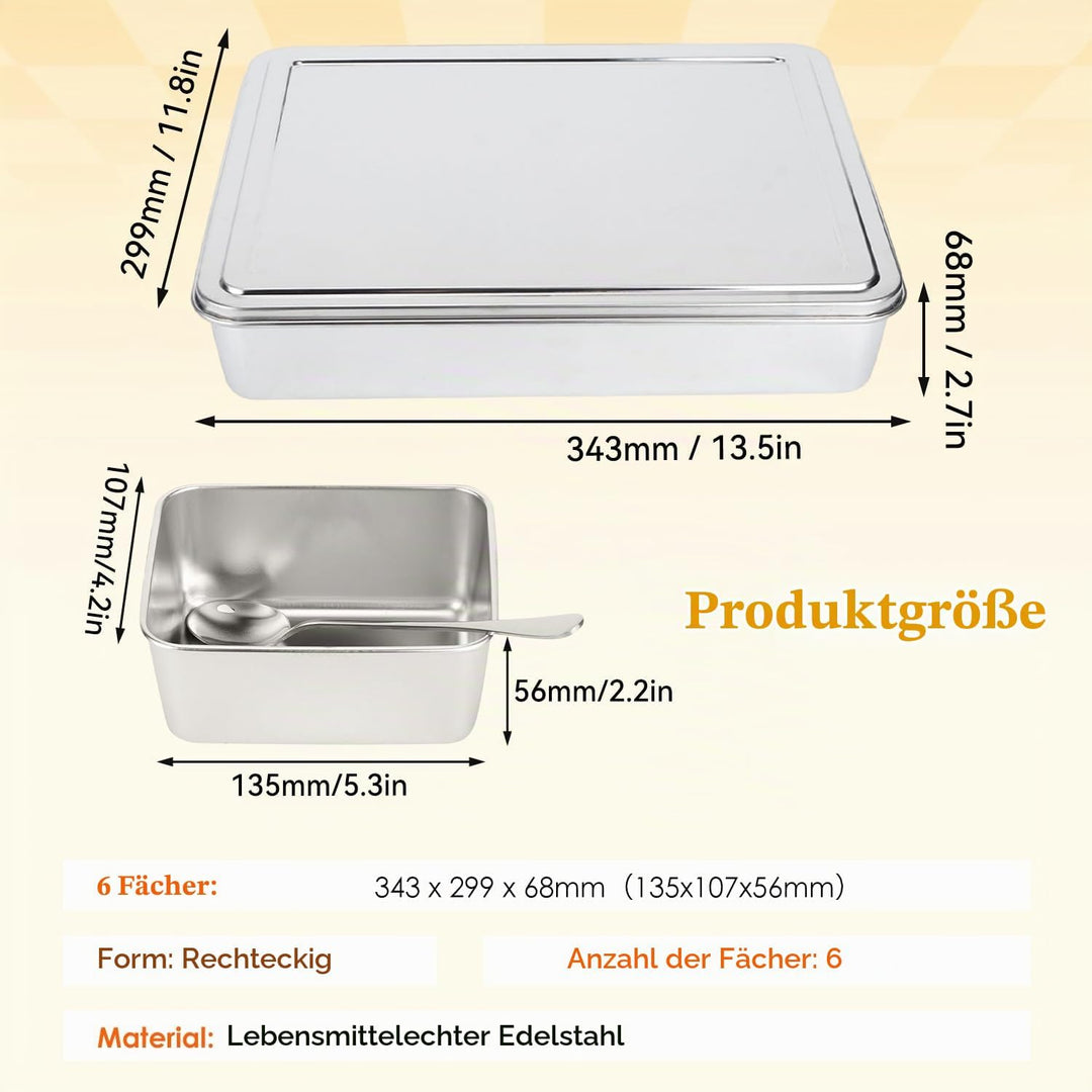 Hapivida Zutatenbehälter Pizza Edelstahl 343 x 299 x 68 mm 6 Gitter Gewürzbox Beilagenbehälter Gewür