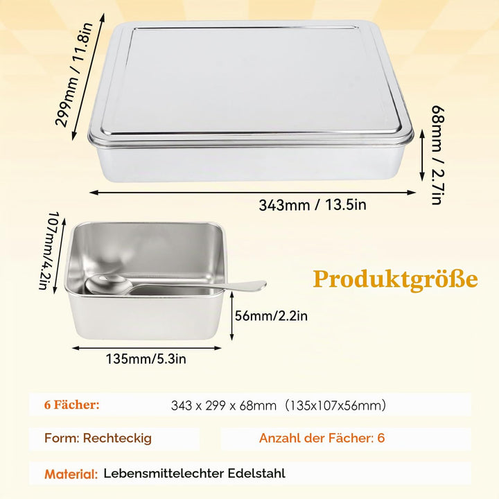 Hapivida Zutatenbehälter Pizza Edelstahl 343 x 299 x 68 mm 6 Gitter Gewürzbox Beilagenbehälter Gewür