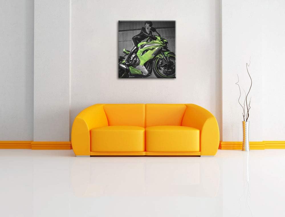 Pixxprint Bike mit Model 70x70cm Leinwandbild Wandbild Kunstdruck, 70x70