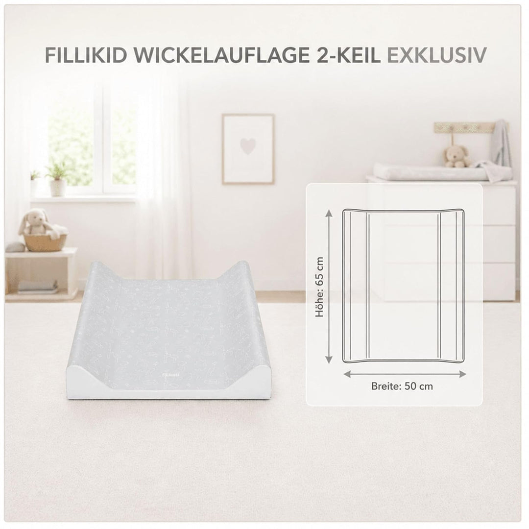 Fillikid Wickelauflage 2-Keil Exklusiv/Wickelmulde 50x65 cm/Wickelunterlage mit abwaschbarer Folienb