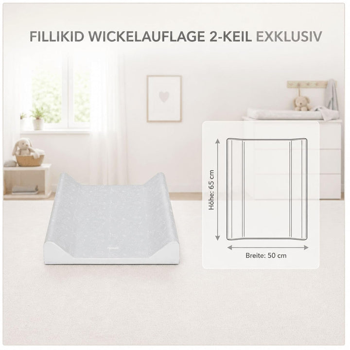 Fillikid Wickelauflage 2-Keil Exklusiv/Wickelmulde 50x65 cm/Wickelunterlage mit abwaschbarer Folienb