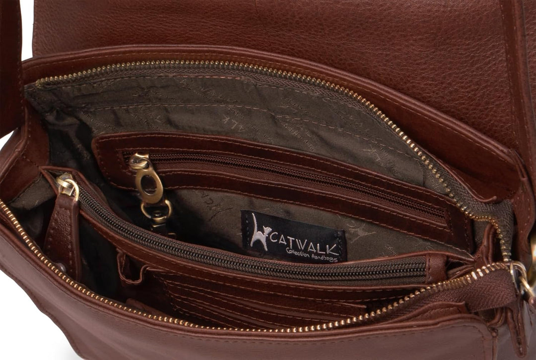 Catwalk Collection Handbags - Vintage Leder - Umhängetasche/Schultertasche - Passend für iPad und Ta