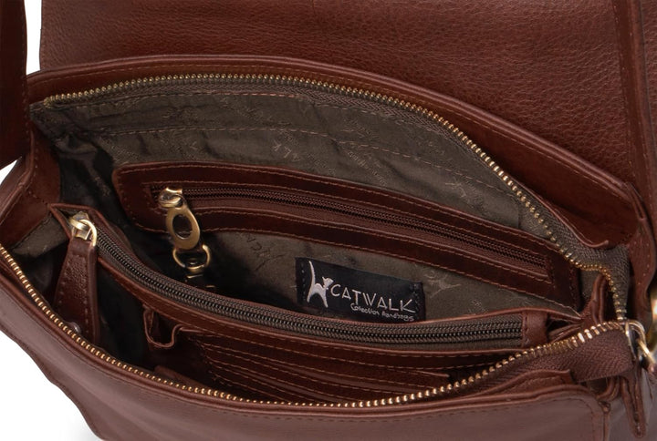 Catwalk Collection Handbags - Vintage Leder - Umhängetasche/Schultertasche - Passend für iPad und Ta