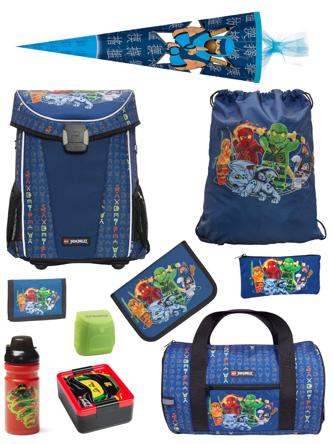 Familando - Schulranzen Set 10-teilig mit Schultüte - Ninjago Blau - Ergonomisch, stabil & mit gepol