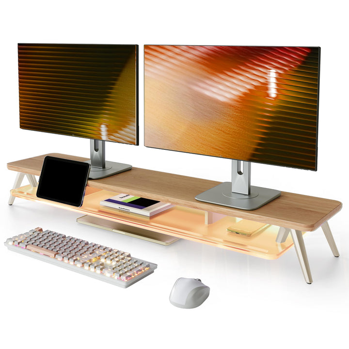 Fenge Monitorständer,108cm, LED-Beleuchtung für Laptop PC TV, Dunkle Eiche | Schaltbare Farben, 2 Ge