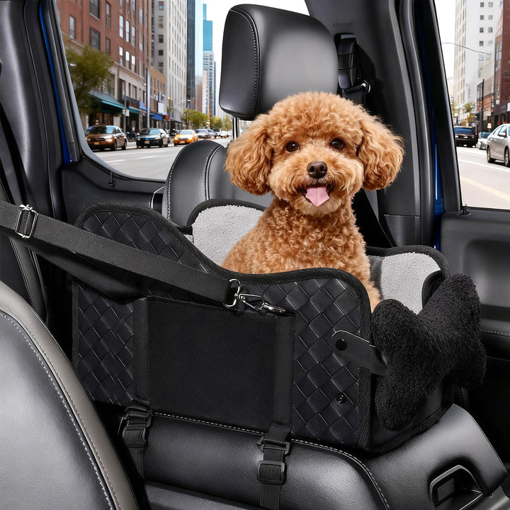 Hunde Autositz für kleine Hunde, Hundesitz Auto Mittelkonsole mit Sicherheitsgurt, Verstellbarem Wei