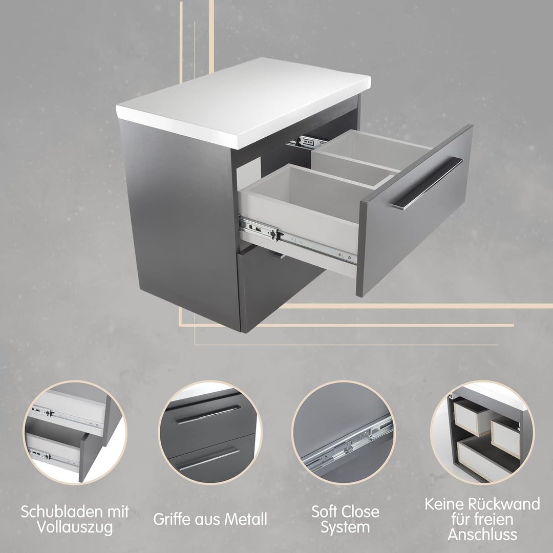 paplinskimoebel Waschbeckenunterschrank für Aufsatzwaschbecken Unterschrank 50 cm 60 cm 80 cm Breit