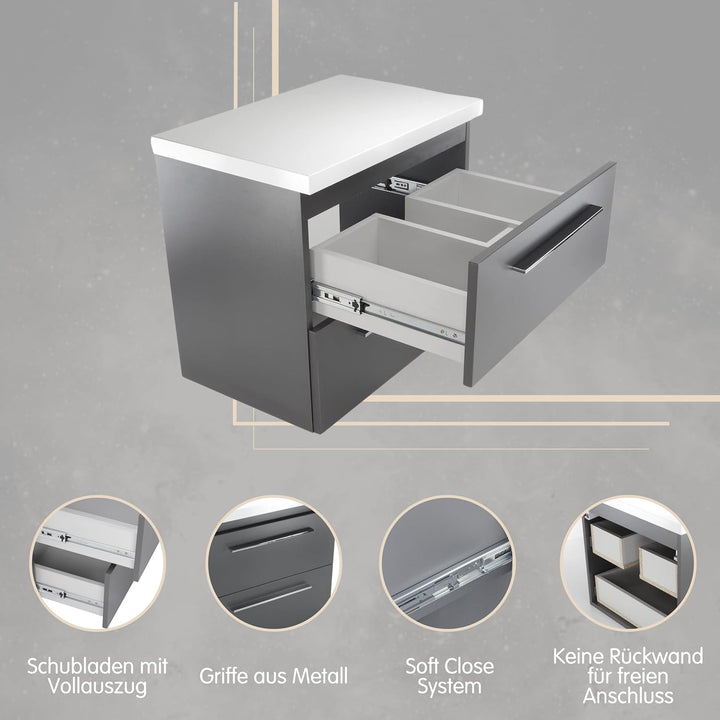 paplinskimoebel Waschbeckenunterschrank für Aufsatzwaschbecken Unterschrank 50 cm 60 cm 80 cm Breit