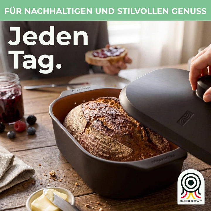 Brot-Frische-Topf – moderner Brottopf & Brotkasten aus Keramik Natur-Ton - atmungsaktiv & gegen Schi
