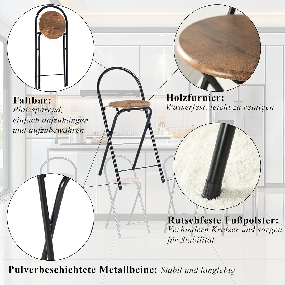 1 Stück Barhocker Klappbar mit Lehne, Klapphocker Faltbar Barstühle Bar Hocker Klappbar Holz Stuhl K