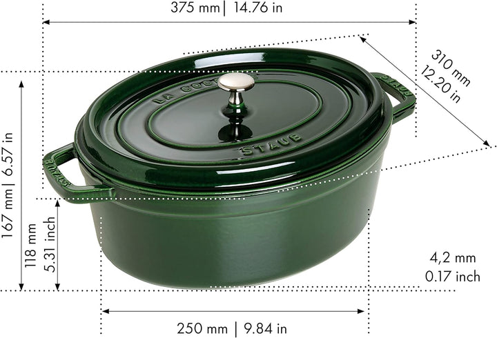 STAUB Gusseisen Bräter/Cocotte, Oval 33 cm, 6,7 L, Basilikum/Grün 33 cm, 6.7 L Basilikum-Grün, 33 cm