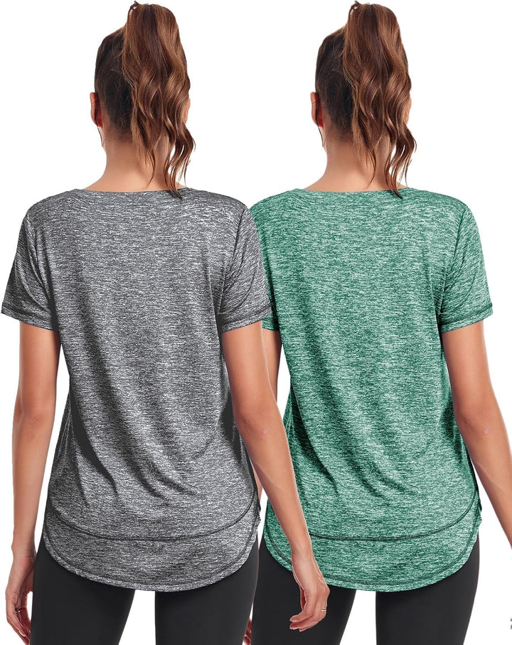 Sport T-Shirt Damen, Kurzarmshirt Frauen, Workout Tops Rundhalsausschnitt Athletisch Lässig Laufen Y