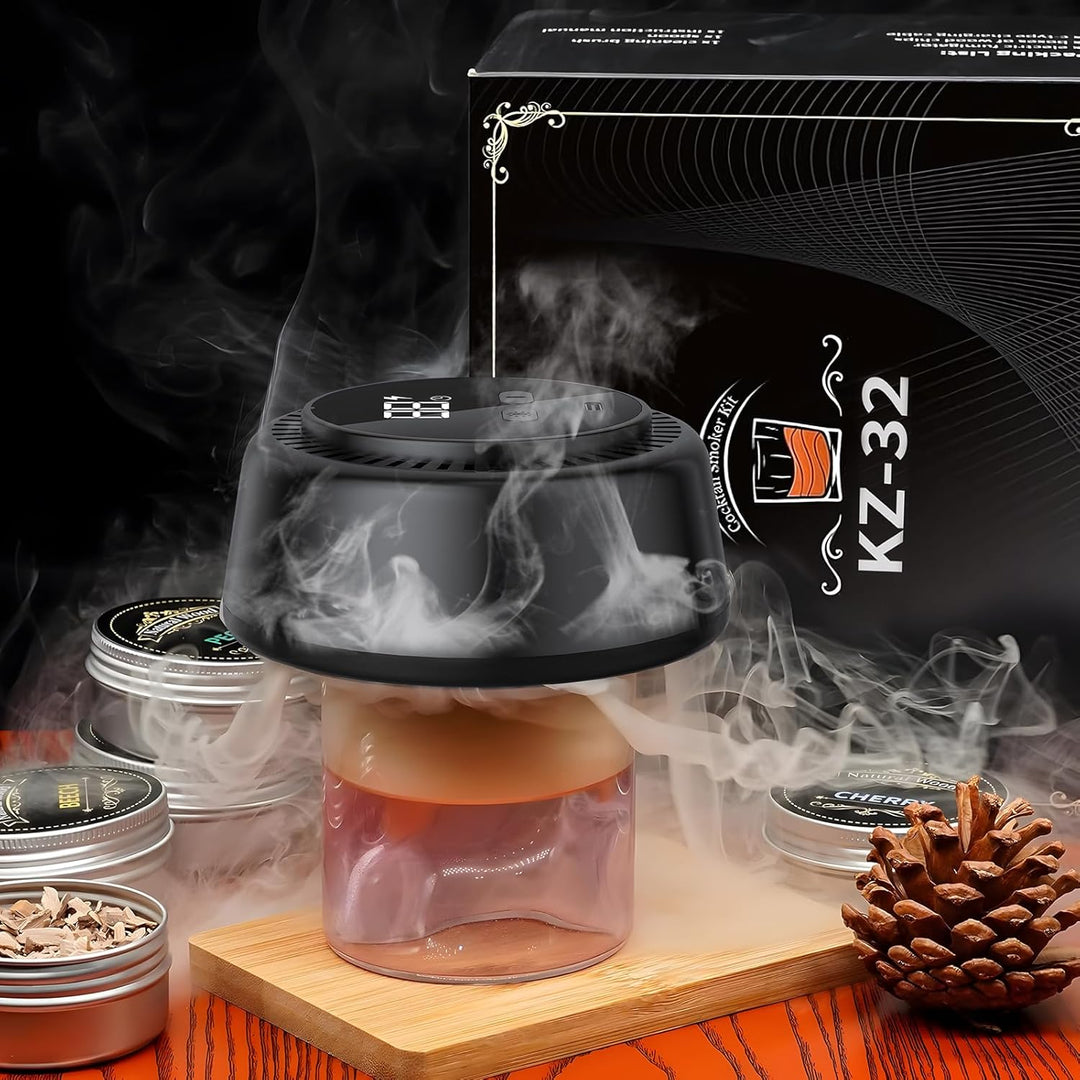 Elektrischer Whiskey Smoker Set, Cocktail Smoker Kit mit LED-Beleuchtung, Altmodisch Whiskey Räucher