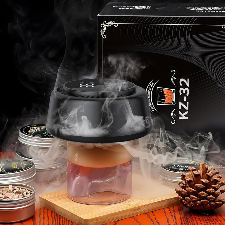 Elektrischer Whiskey Smoker Set, Cocktail Smoker Kit mit LED-Beleuchtung, Altmodisch Whiskey Räucher