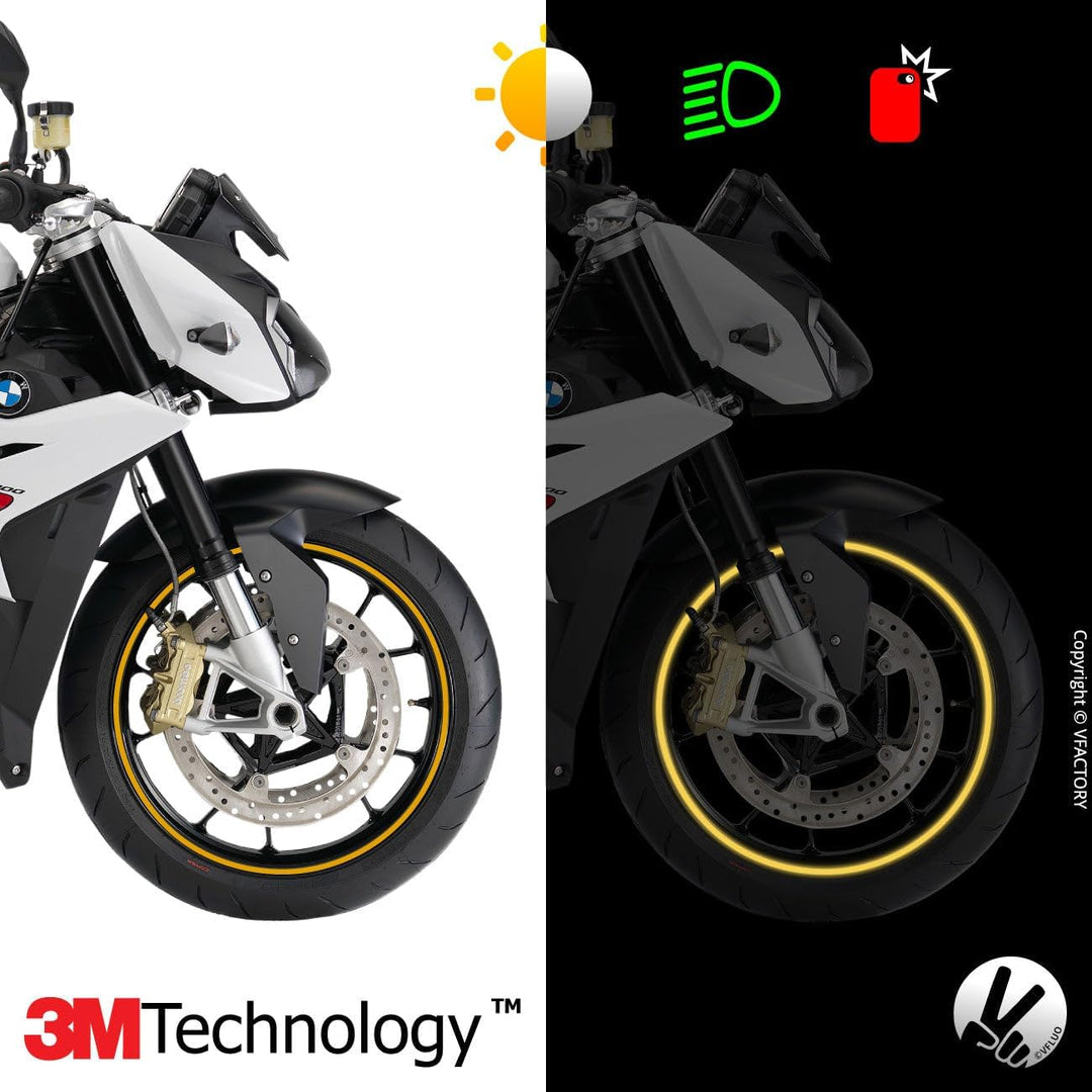 VFLUO - Kit Reflektierende Felgenrandaufkleber Motorrad, Aufkleber für 1 Rad 3M™-Technologie™, 360°-