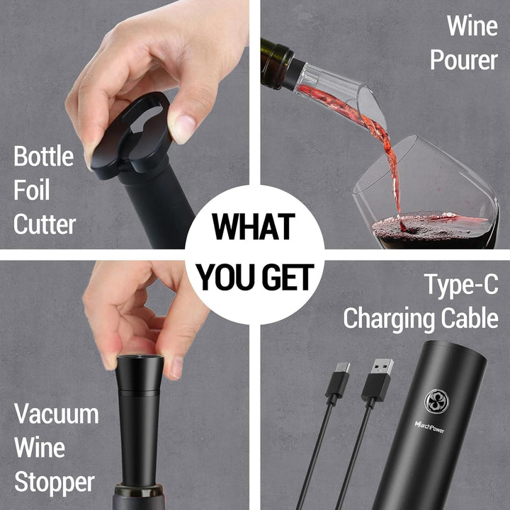 Marchpower Elektrischer Weinflaschenöffner Set 5-in-1 Weinöffner Set Wiederaufladbarer Korkenzieher
