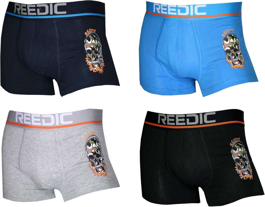 Reedic Herren Boxershorts Baumwolle mit Totenkopf-Motiv im 4er Pack M Je 1x Schwarz, Grau, Dunkelbla
