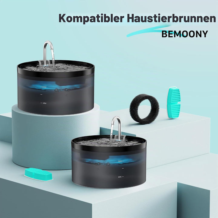 BEMOONY Katzenbrunnen-Filter, 12 Kohlefilter + 12 Schwämme, Multi-Filtration, für 3.2L Trinkbrunnen