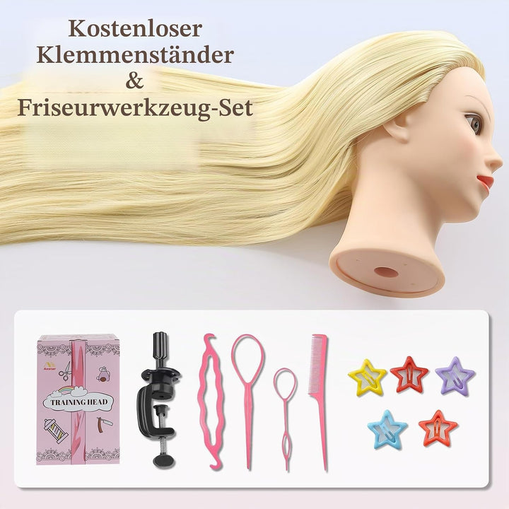 Frisierkopf 100% Synthetisches Haar übungskopf Friseur 26” Trainingsköpfe Puppenkopf Friseur Kopf Mi