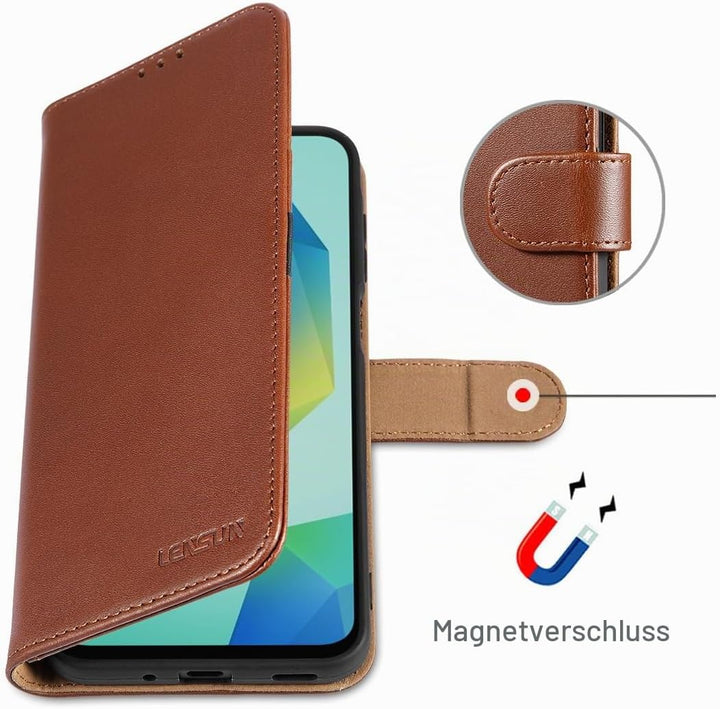 LENSUN Echtleder Handyhülle für Samsung Galaxy A16 5G, Echtleder Hülle [RFID Kartenfach][Brieftasche