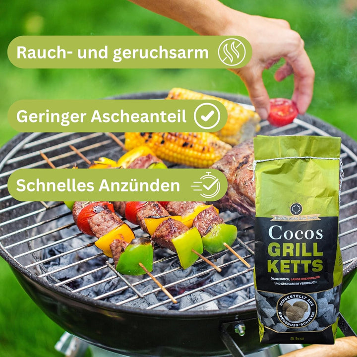 Kokosnuss Cocos Grillbriketts Premium Qualität aus Kokos-Kohle | 5kg 10kg 15kg 20kg | extra Lange Br