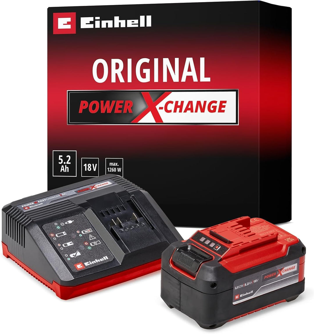 Original Einhell Starter Kit 5,2 Ah Akku und Fastcharger Power X-Change (Li-Ion, 18 V, 80 min Ladeze