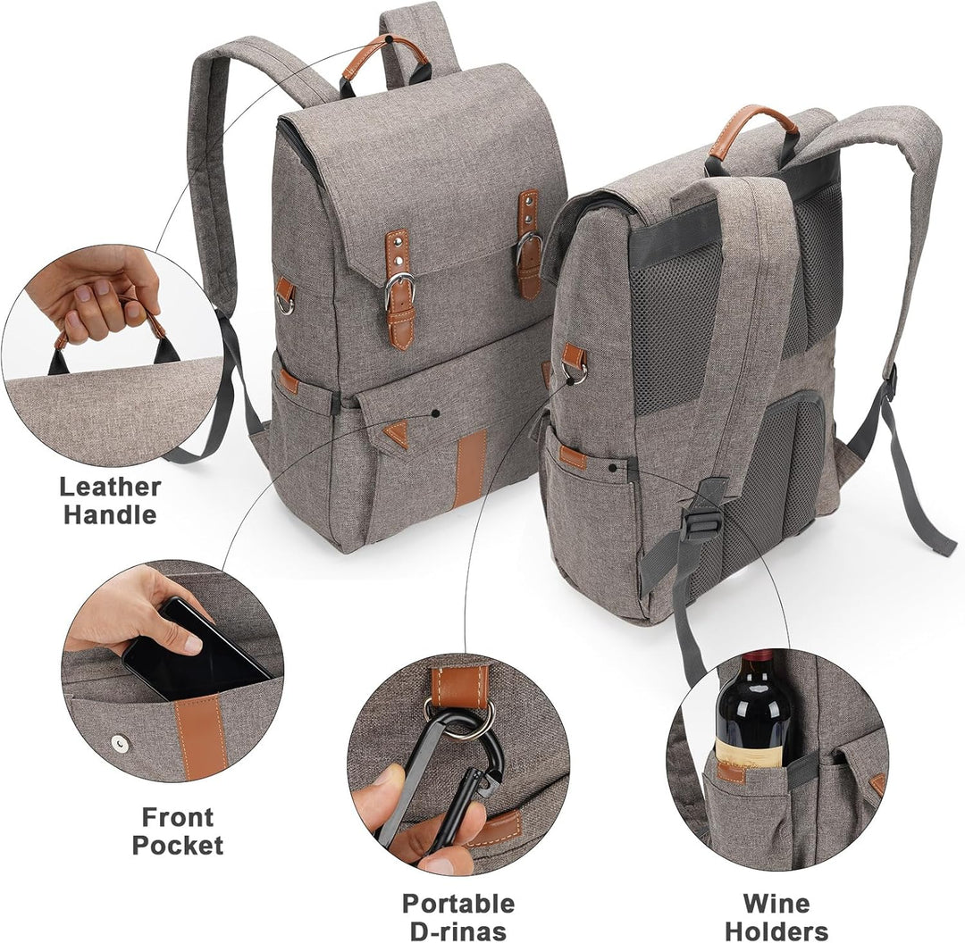 HappyPicnic Isolierter Picknickrucksack mit geräumigem Kühlfach, Flaschenhaltern und grossem wasserd