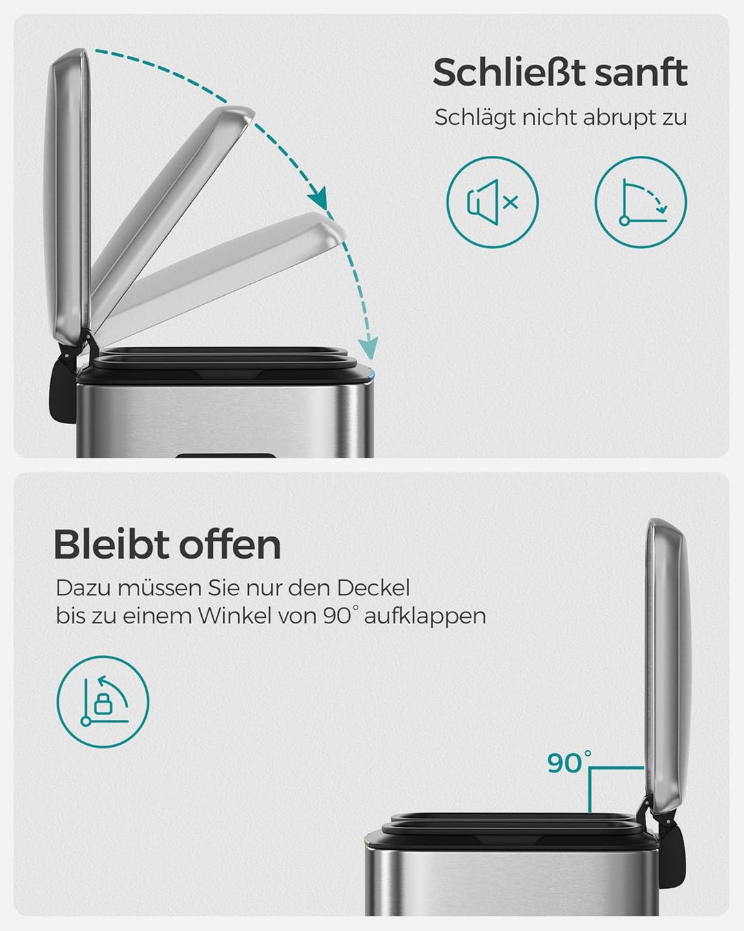 SONGMICS 40 L Mülleimer mit 2 Fächern, 2 x 20 L, Abfalleimer, Treteimer aus Metall, Inneneimer aus K