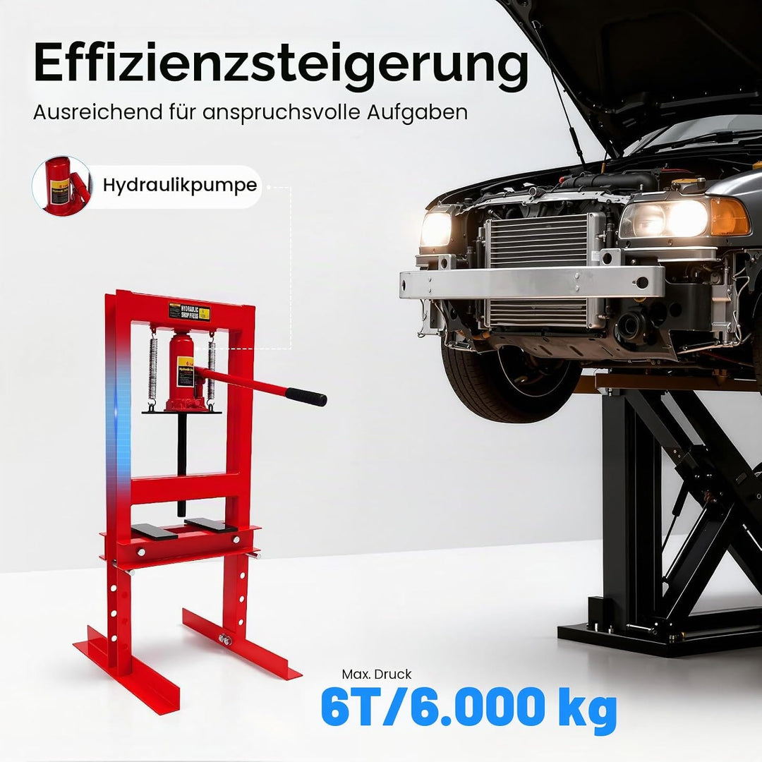 6 Tonne Hydraulische Werkstattpresse 125mm Hydraulikpresse aus Stahl H-förmige Rahmenpresse 4 Höhens