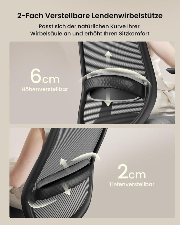 ProtoArc EC200 Bürostuhl Ergonomisch, Schreibtischstuhl mit Höhen- und Tiefenverstellbarer Lendenwir