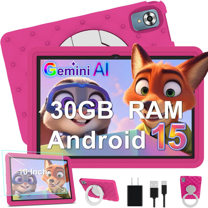 Kinder Tablet 10 Zoll Android 15 mit 30GB RAM + 64GB ROM(2TB), 5G WLAN 6, Widevine L1, Elterliche Ko